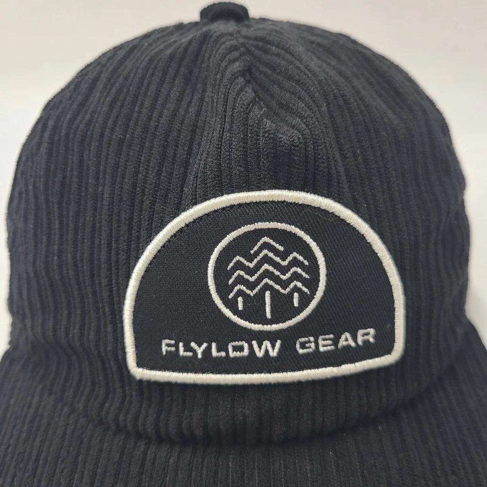 Flylow Gear Hat Strapback Black White Corduroy Patch Logo Ski Outdoors Snow Men